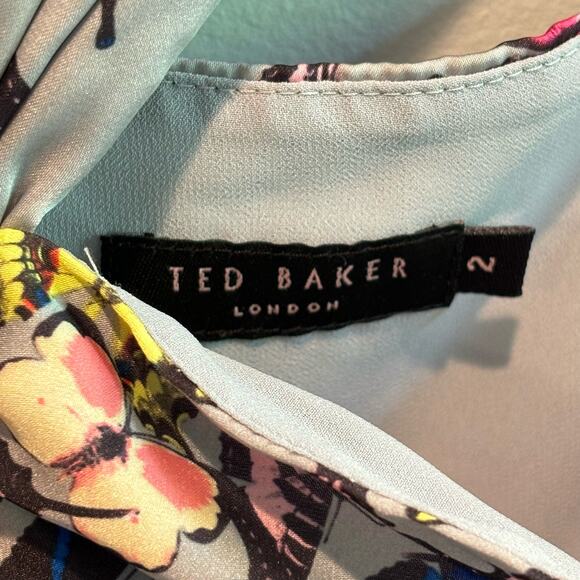 Ted Baker Y2K Novelty Butterfly Print Satin Halter Mini Dress - size 2 (US 6) - Picture 4 of 6